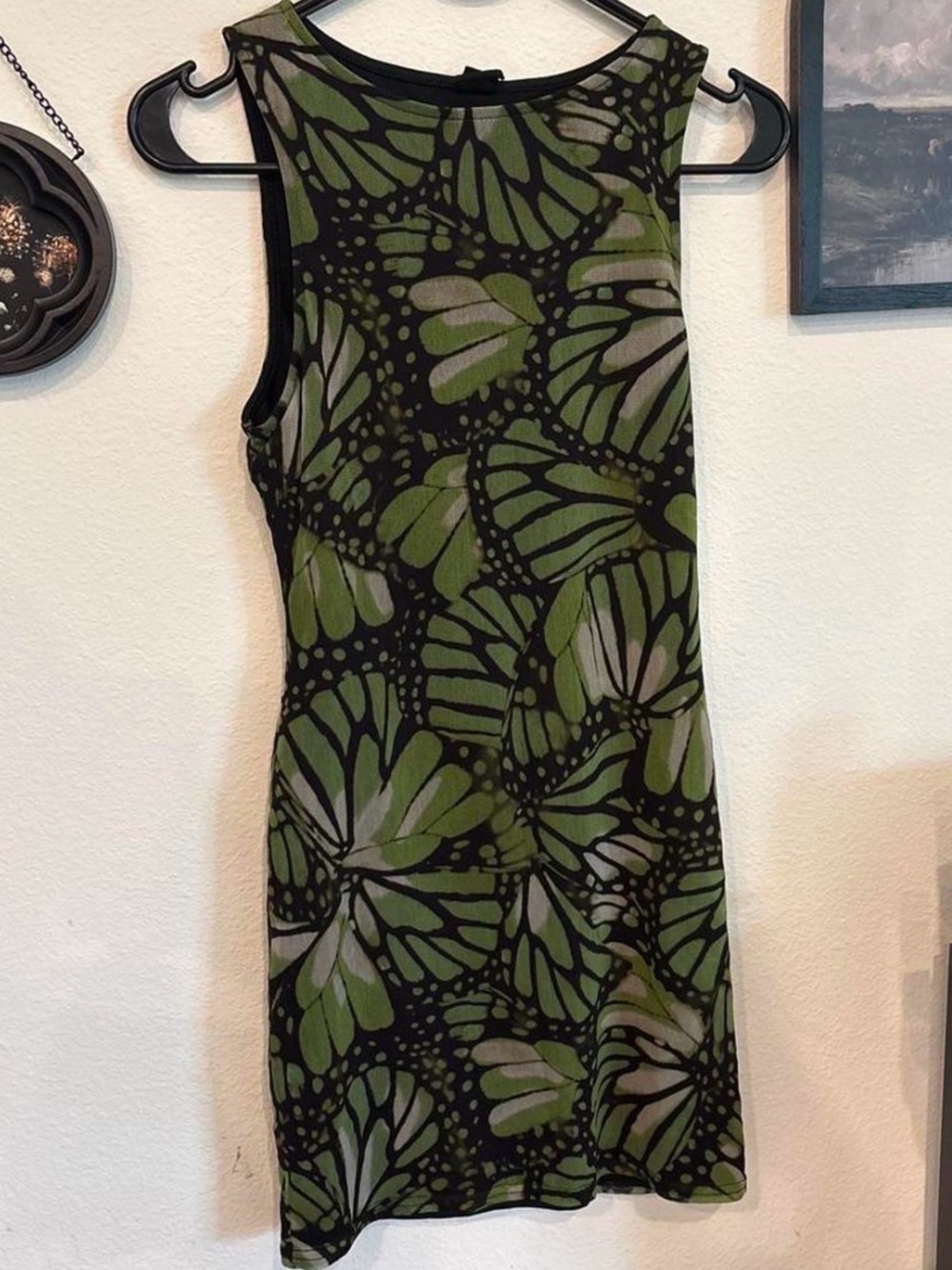 Urban Outfitters Olive & Black Butterfly-Print Mini Dress